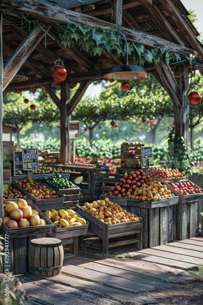 Roadside Farm Stand Offering Fresh Land Bounty - Countryside Harvest Market Scene.