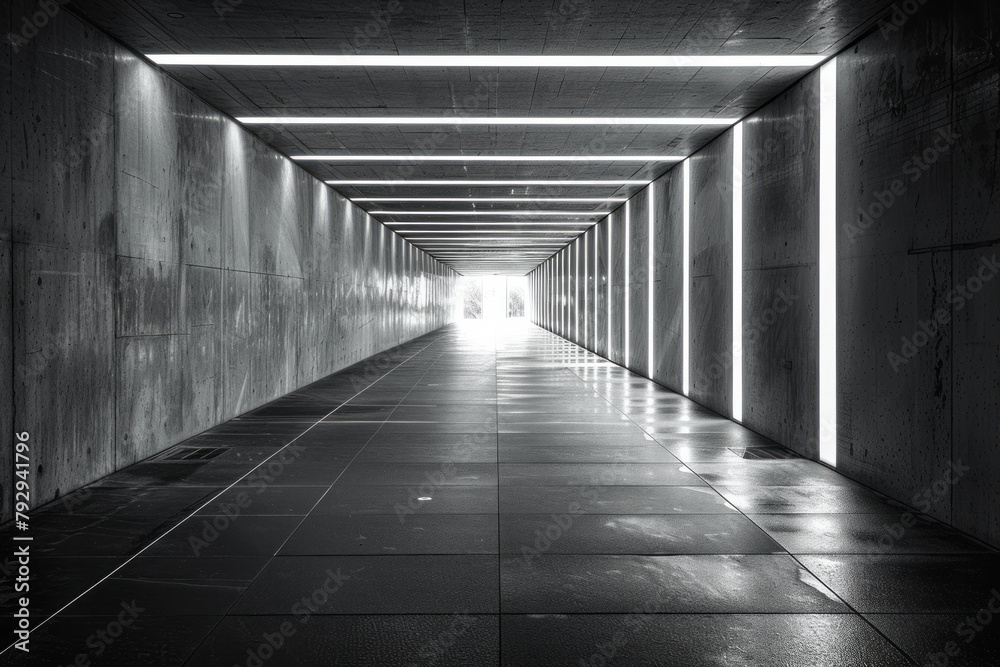 A photograph of a minimalist art piece where thin, straight lines create a profound tunnel effect, d A photograph of a minimalist art piece where thin, straight lines create a profound tunnel effect, d
