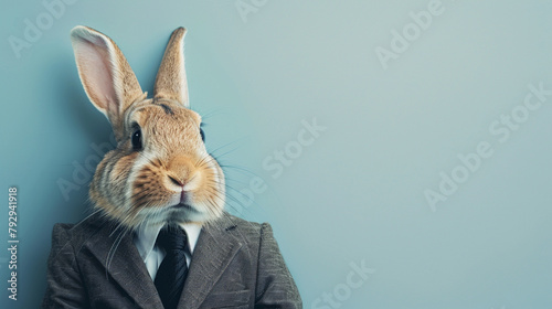 Animal rabbit concept Anthromophic friendly rabbit wearing suite formal business photo