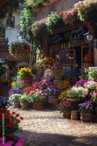 Charming Blossoms: Vibrant Flower Arrangements inQuaint Shop © Bendix