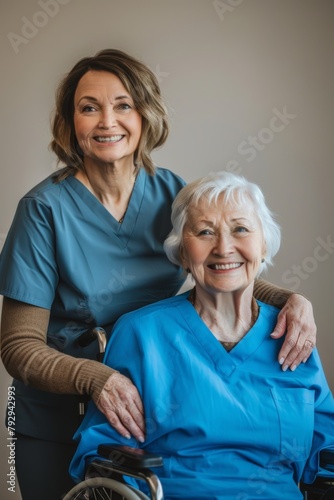 Wallpaper Mural Portrait of nurse and wheelchair-bound senior woman in home kitchen, comfort and assistance. Happy caregiver, disabled senior person, and retirement home for rehab, health, or physiotherapy Torontodigital.ca