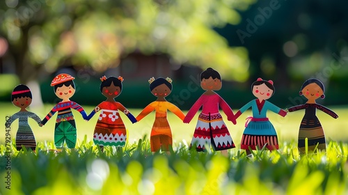 Paper Dolls from Diverse Cultures Hand in Hand - Cultural Harmony and Unity photo