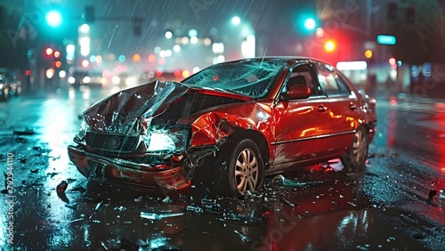 Fatal Accident Caused by Speeding and Drunk Driving Leaves Car Wrecked. Concept Traffic Safety, Drunk Driving Consequences, Speeding Dangers, Car Accidents, Driving Responsibly © Ян Заболотний