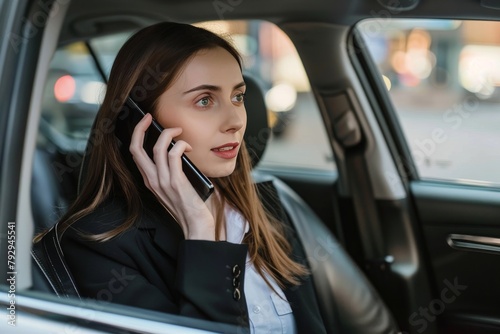 Corporate decision-making on the go businesswoman takes a call in her car