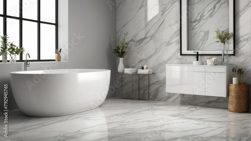 Modern Bathroom Interior with Bathtub and Tiles in a Luxury Home Design photo