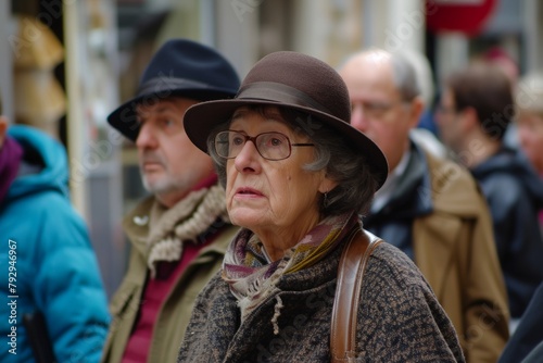 Elderly woman in a hat and glasses on the street of Paris. © Inigo