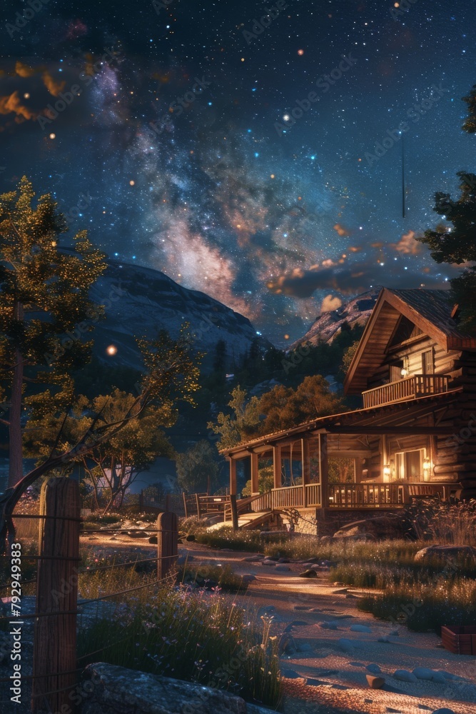Fototapeta premium A Cozy Homestead Inn: Where Travelers Find Respite and Relaxation.