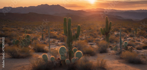 Landscape Desert, Cactus, Sun photo