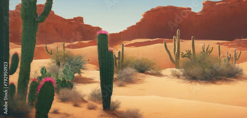 Landscape Desert, Cactus, Sun (ID: 792950923)