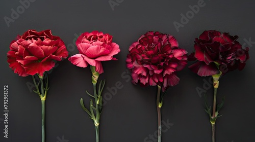 A delightful mix of crimson carnation shapes consisting of a grand total of five blooms photo