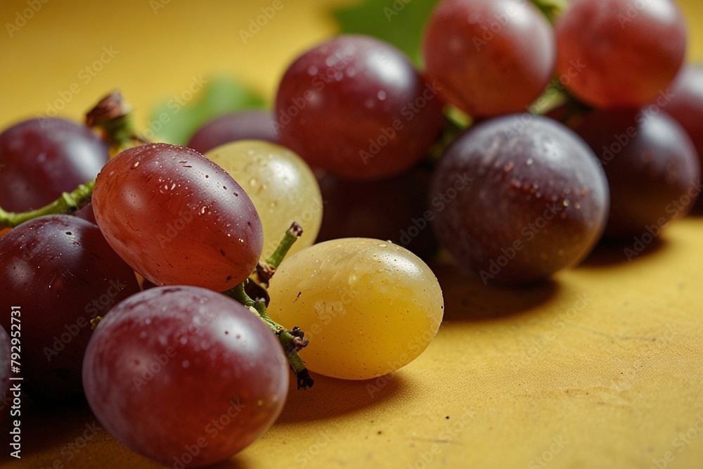 grapes on a table with a yellow background grapes on a table with a yellow background