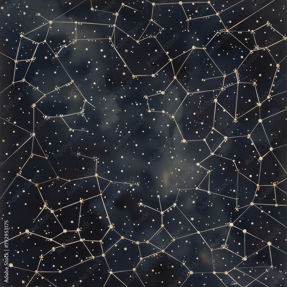Starry night sky with connected constellations and scattered stars creating a cosmic scene