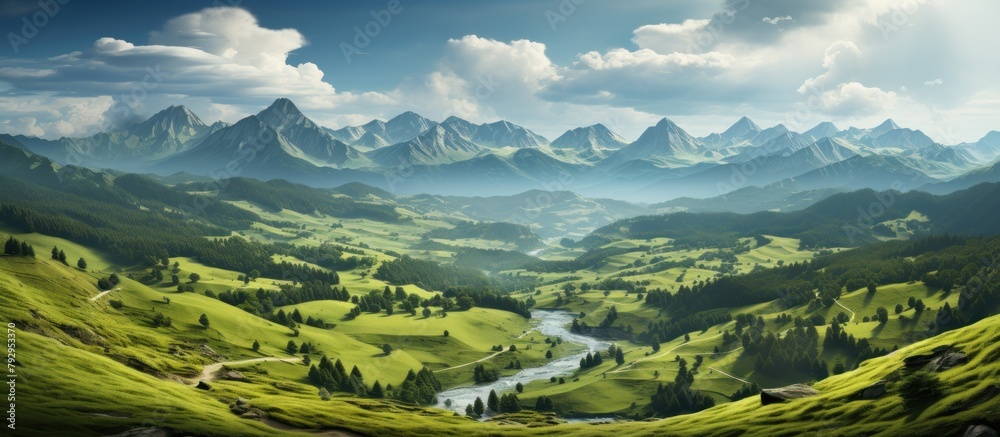Panoramic view of the valley in the Alps,