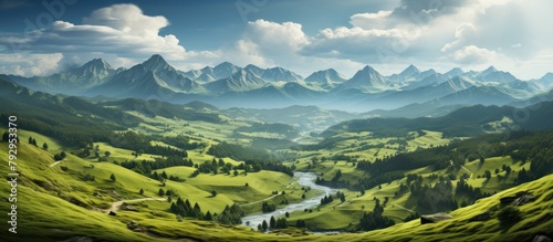 Panoramic view of the valley in the Alps,