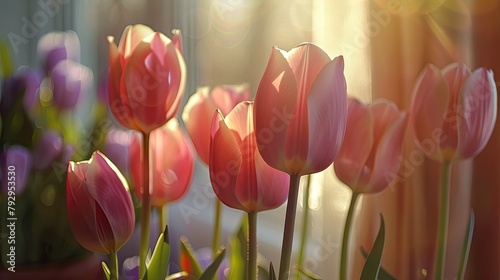 Basked in the sunlight the tulips embody a floral spring inspired concept perfect for holidays and birthday gift ideas #792953530