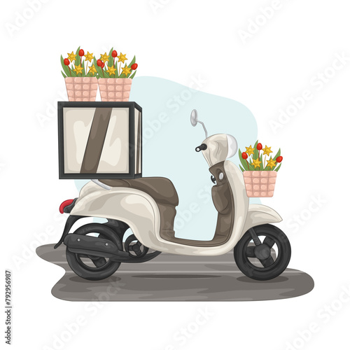 Illustration of flower delivery scooter 