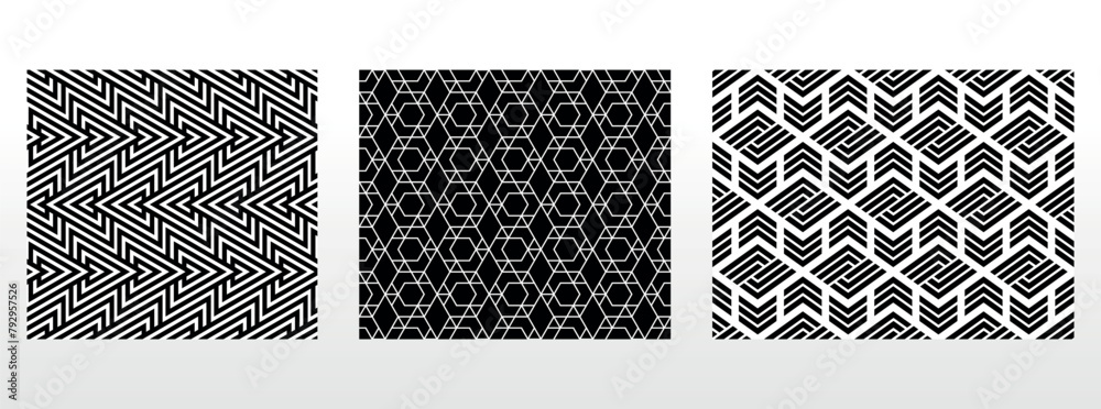 Geometric set of seamless black and white patterns. Simple vector graphics Geometric set of seamless black and white patterns. Simple vector graphics