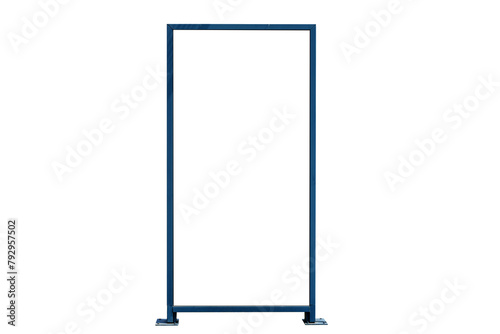 A blue metal frame with a white background. The frame is empty and has no decoration.