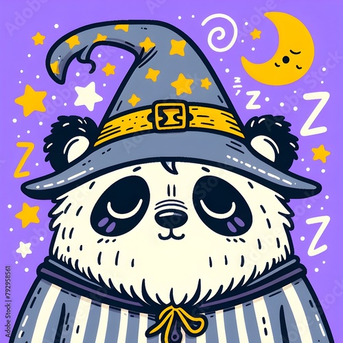 Illustration of panda in the night want to sleep