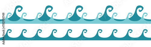 Sea waves seamless border. Wave silhouette. Waves on a white background. Vector clipart.