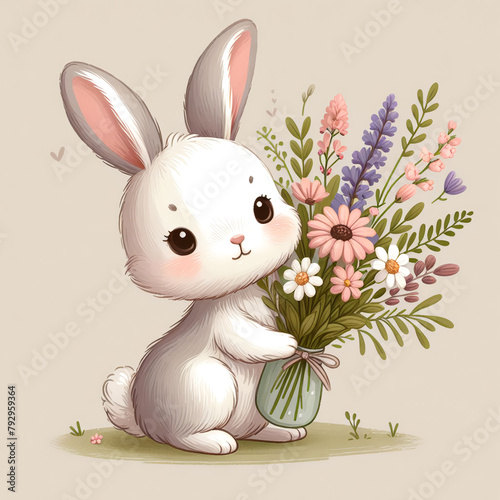 Cute bunny floral design holiday illustration
