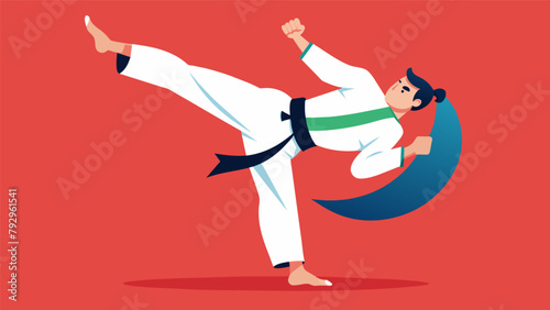 The artistry of Taekwondo is embodied in the fluid flowing movements of a rhythmic kicking drill displaying both grace and power.