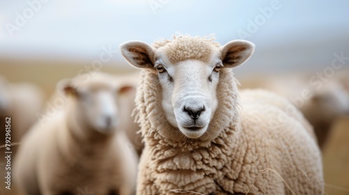 sheep in a flock with blurred daytime background in high resolution and high quality HD photo
