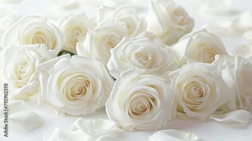 Elegant white roses with delicate petals set against a pristine white backdrop perfect for adding a touch of grace to wedding birthday Valentine s Day or Mother s Day cards