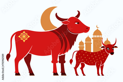 Sacrificial animals for Eid-ul-Azha Vector Illustration on white background photo