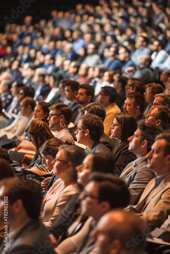 Montage of crowded business seminars