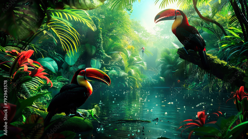 Obraz premium toucan birds in the jungle. selective focus.