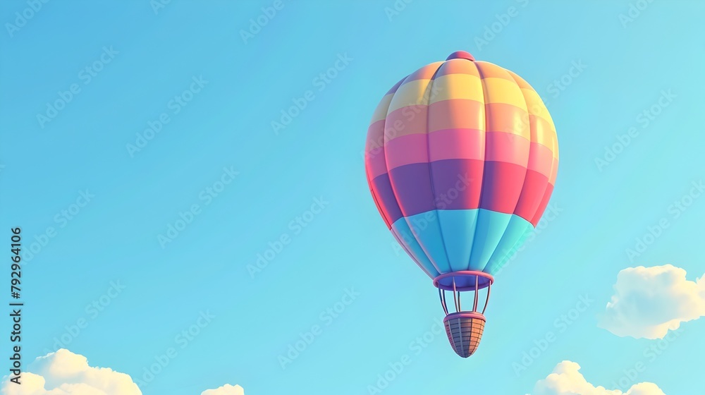 Fototapeta premium Vibrant 3D Hot Air Balloon Icon Soaring in a Clear Blue Sky for Travel Themes