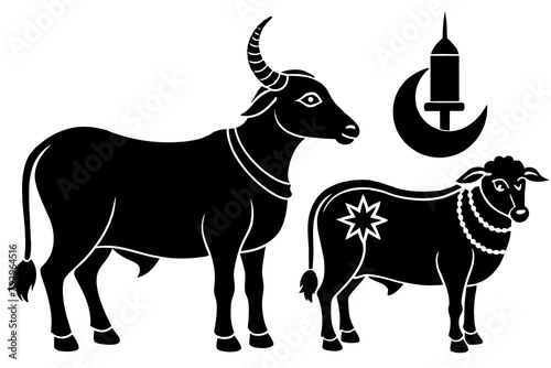 Sacrificial animals for Eid-ul-Azha Vector Illustration Silhouetted on white background photo