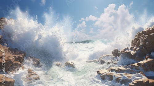 Beautiful seascape with waves crashing against the rocks. Beautiful seascape with waves and rocks.