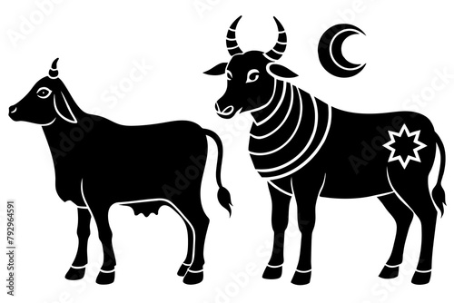 Sacrificial animals for Eid-ul-Azha Vector Illustration Silhouetted on white background photo