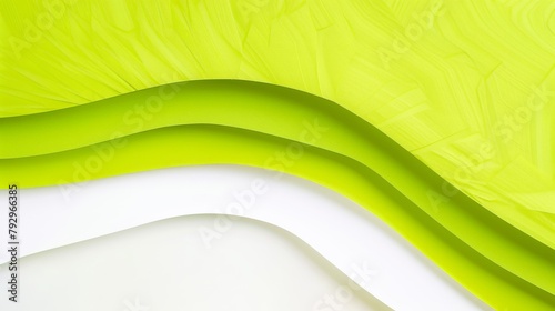 Abstract organic white and neon green color paper cut overlapping paper waves texture background banner panorama illustration for webdesign or business.
