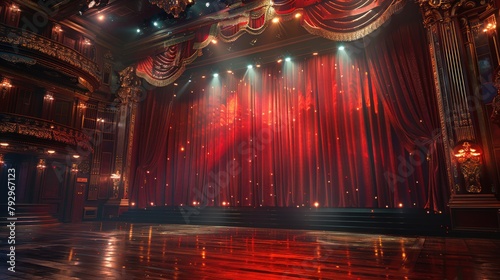 Luxurious red velvet drapes set the scene in an opulent theater interior