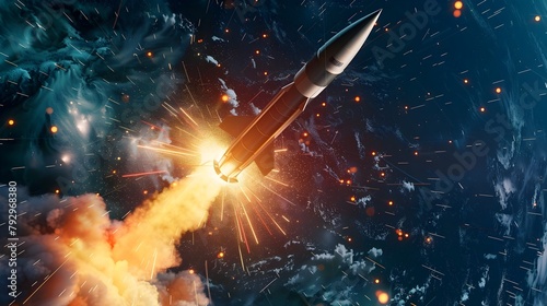 Detailed 3D image of an intercontinental ballistic missile launch showcasing the technical