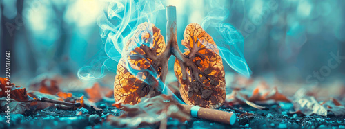 Smoker's lungs in smoke. Selective focus.