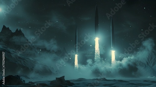 Secretive Strategic Missile Launches Illuminating Eerie Nighttime Landscape photo