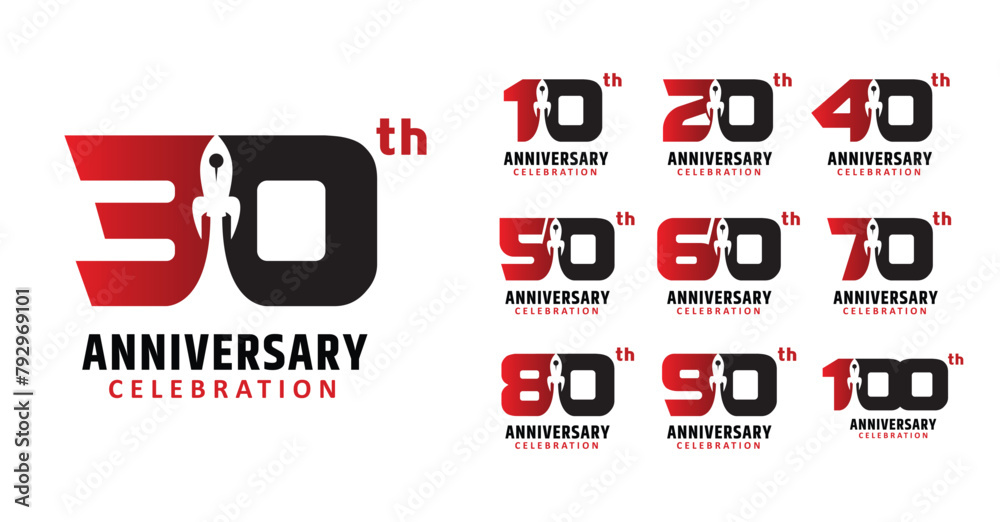 set of anniversary rocket technology number design