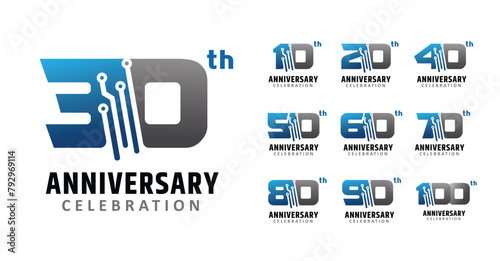 set of anniversary modern technology number design