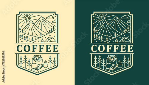 nature coffee line art vector design template