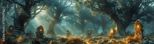 A mystical forest with ancient ruins photo