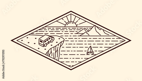 nature landscape line art vector template
