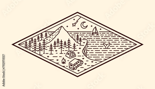 nature landscape line art vector template