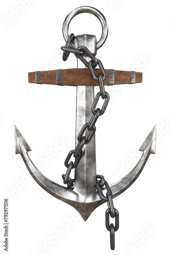 Anchor with chain, 3d render
