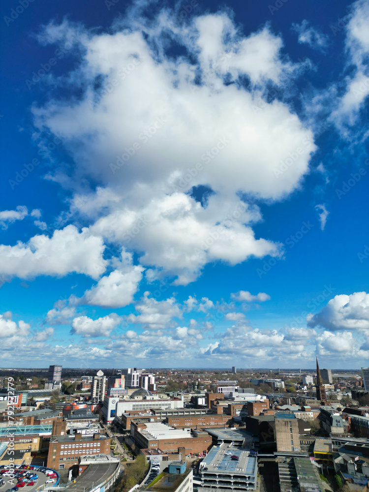 Aerial View of Buildings at City Centre and Downtown of Coventry City of England United Kingdom. March 30th, 2024 Aerial View of Buildings at City Centre and Downtown of Coventry City of England United Kingdom. March 30th, 2024