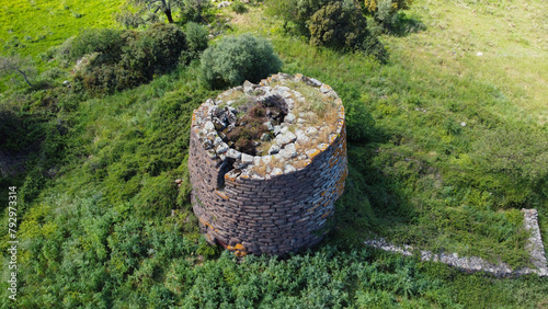 Nuraghe Ruju of Chiaramonti, central Sardinia - single-tower structure, aerial view photo