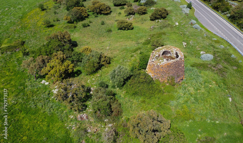 Nuraghe Ruju of Chiaramonti, central Sardinia - single-tower structure, aerial view photo